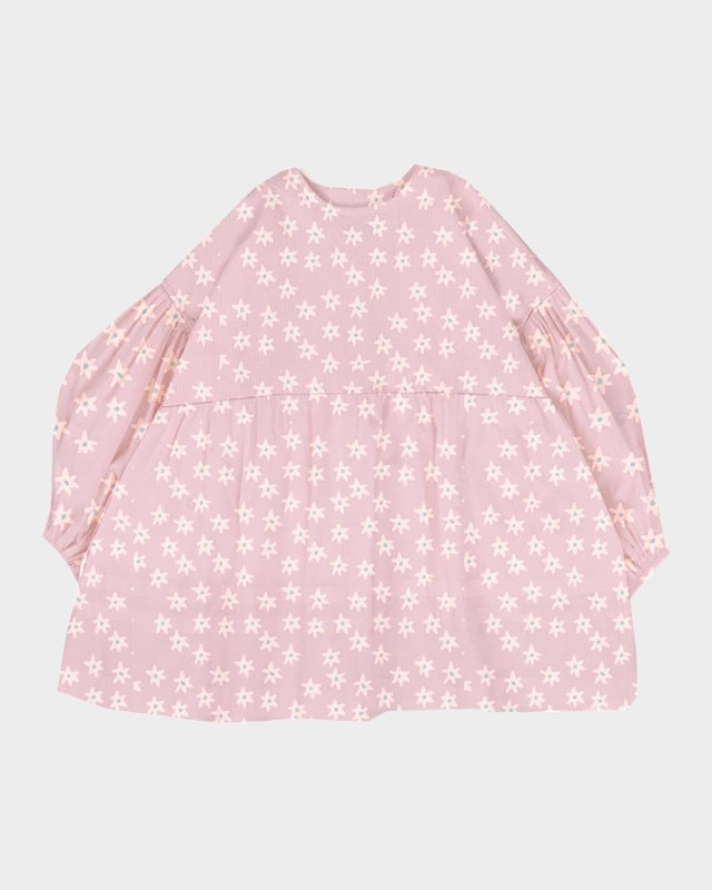 Girl's Long-Sleeve Stars Flowers Dress, Size 6M-